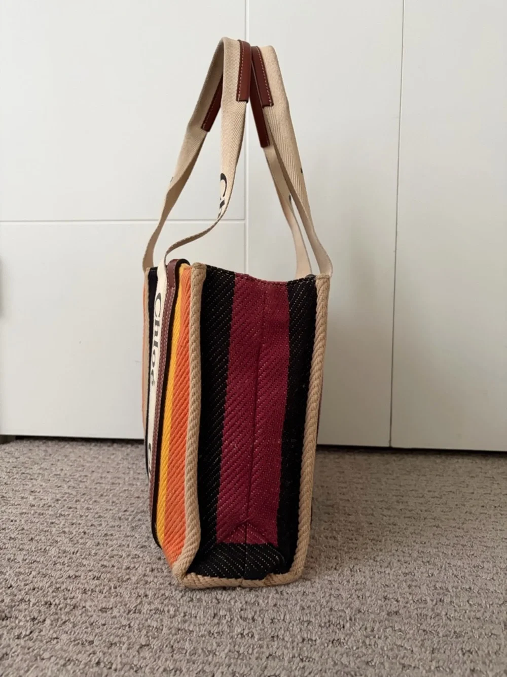 Chloé Multicolor Striped Canvas Tote with Branded Cream Straps - Picture 4 of 4